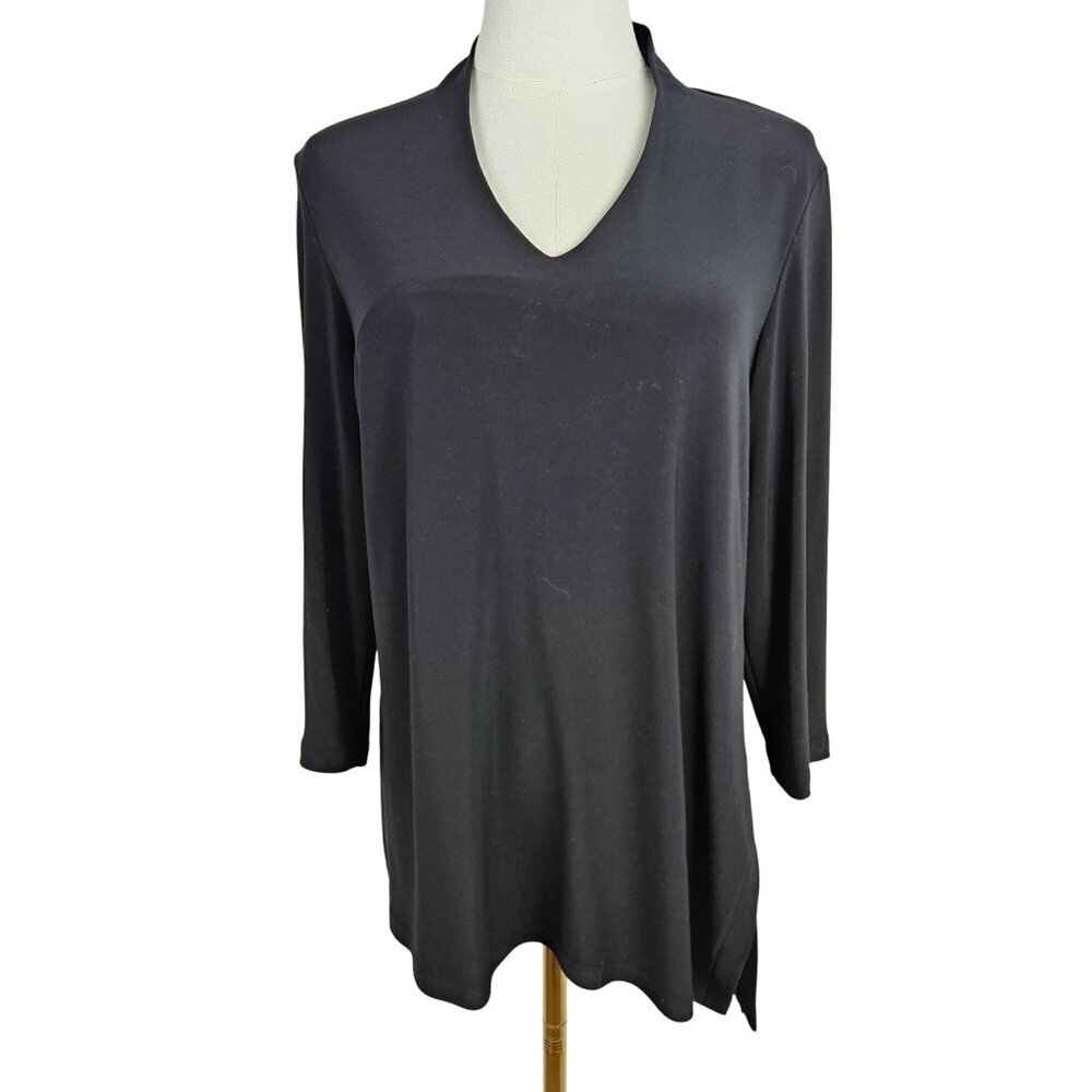 Sympli‎ Tunic Top Size 10 Black Knit V-Neck 3/4 Sleeve Classic Minimalist Staple